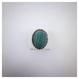 Sterling Silver Malachite Ring - Bezel With Rope Edge, Size 7.5. Sterling Silver Malachite Ring - Bezel With Rope Edge, Size 7.5.