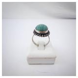 Sterling Silver Malachite Ring - Bezel With Rope Edge, Size 7.5. Sterling Silver Malachite Ring - Bezel With Rope Edge, Size 7.5.
