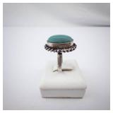 Sterling Silver Malachite Ring - Bezel With Rope Edge, Size 7.5. Sterling Silver Malachite Ring - Bezel With Rope Edge, Size 7.5.