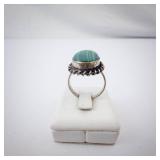 Sterling Silver Malachite Ring - Bezel With Rope Edge, Size 7.5. Sterling Silver Malachite Ring - Bezel With Rope Edge, Size 7.5.
