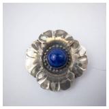 Georg Jensen Sterling Denmark Flower Brooch - Blue Lapis Cabochon Center Georg Jensen Sterling Denmark Flower Brooch - Blue Lapis Cabochon Center