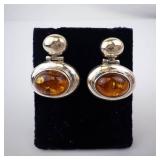 Inger K Sterling Amber Cabochon Earrings Inger K Sterling Amber Cabochon Earrings