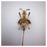 Coro Sterling Bee Brooch - Gold Tone with Emerald Green Wings & Red Gem Abdomen Coro Sterling Bee Brooch - Gold Tone with Emerald Green Wings & Red Gem Abdomen