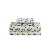 Lenox Holiday Flannel Sheet Set - Holly Green - QUEEN