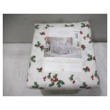 Lenox Holiday Flannel Sheet Set - Holly Green - QUEEN