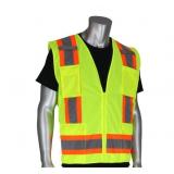NEW PIP 302-0500S ANSI Type R Class 2 Surveyors Vest, Two-Tone, 11 Pockets, Hi-Viz Yellow, XXL