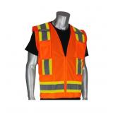NEW PIP ANSI Type R Class 2 Two-Tone Eleven Pocket Surveyors Vest with Solid Front and Mesh Back XL