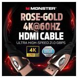 Monster 12Ft HDMI Electronic Cable 4K Ultra Hd with Ethernet Cord 60/120 Hz Refresh Speed 21Gbps 1080p Video Corrosion Resistant Gold Contac