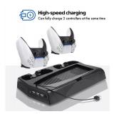 Wasserstein 3-in-1 Playstation 5 Vertical Cooling Stand with DualSense Controller Charging Station, Cooling Fan, and Video Games Storage