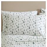 NEW Lenox Holiday Flannel Sheet Set - Pine Trees Green - KING