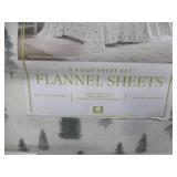 NEW Lenox Holiday Flannel Sheet Set - Pine Trees Green - KING
