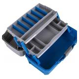 NEW Flambeau Outdoors 6382TB 2-Tray Tackle Box - Classic Fishing Lure Storage Organizer, Medium Portable Tackle Box, 15 Tray Compartments, Blue/Gray