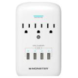 Monster Wall Tap Plug 3-Outlet 4 USB Ports Extender with Outlet Surge Protector - WHITE