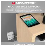 Monster Wall Tap Plug 3-Outlet 4 USB Ports Extender with Outlet Surge Protector - WHITE