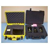 (1) Atomos Shogun Inferno 7in 4K HDMI/Quad 3G-SDI/12G-SDI Recording Monitor with Crack in Screen and (3) Camera Lenses that need Repair