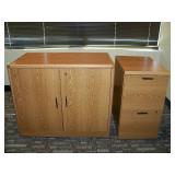Lockable Enclosed Wood Office Bookshelf / Storage Shelf / Hutch (KEYS included) and 2-Drawer Wood File Cabinet on Wheels