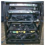 Slide-out AV Rack with Crestron DM 4K Presentation Unit, Professional Amplifier / Amp and Surge-X Surge Eliminator / Power Conditioner