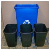 (3) Small Plastic Garbage Cans and (1) Mid-Sized Recycling Bin