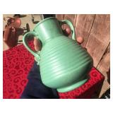 Vintage Nifty Green Rum Rill Pottery Vase #587 - Nice