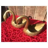 Vintage Pair Large Brass SWAN Planters