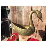 Vintage Pair Large Brass SWAN Planters