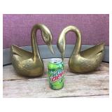 Vintage Pair Large Brass SWAN Planters