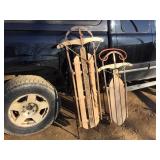2 Classic Wooden Snow Sleds Including AUTO-WHEEL COASTER CO #42