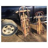 2 Classic Wooden Snow Sleds Including AUTO-WHEEL COASTER CO #42