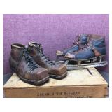 Antique Pairs - Leather Ski Boots + Union Hardware Skates