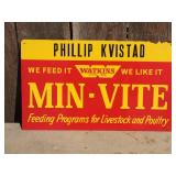 Vintage WATKINS Min-Vite Metal Advertiser Feed Sign 20" x 12"