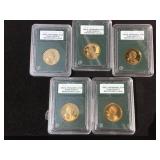 (5) Sacagawea Slabbed Dollar Coins - DCAM Proof 70 - 2000/2003