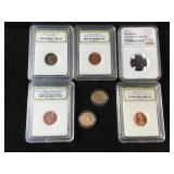 (7) Interesting Lincoln Pennies 1938-2009 Including Slabbed