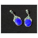 Vintage Blue - Green - Agate Sterling Earrings