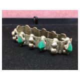 Vintage Mexico STERLING - Link Bracelet - Green Onyx/Ether/Jade?
