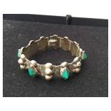 Vintage Mexico STERLING - Link Bracelet - Green Onyx/Ether/Jade?