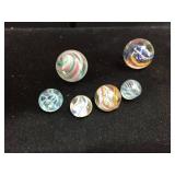(6) Vintage GERMAN - Handmade Swirl Marbles