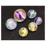 (6) Vintage GERMAN - Handmade Swirl Marbles