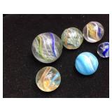 (6) Vintage GERMAN - Handmade Swirl Marbles