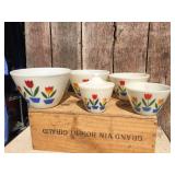 Vintage FIRE KING - TULIP 4 Pc Nesting Bowl Set with Grease Jar/Lid
