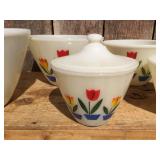 Vintage FIRE KING - TULIP 4 Pc Nesting Bowl Set with Grease Jar/Lid