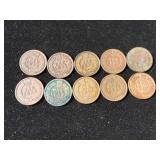 (10) Indian Head Pennies 1892-1902