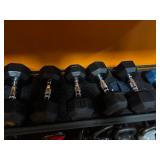 Horizontal 3 Level Dumbbell Storage Rack With Assorted Dumbbells and Kettlebell Weights In Incremental Sizes