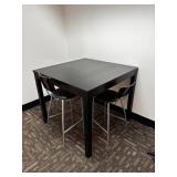 Square Dark Wood Desk With 2 Chairs