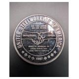United Steelworkers 1 oz .999 Fine Silver Round 1987 Handshake - Local Union 7044 Lead, SD