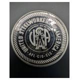 United Steelworkers 1 oz .999 Fine Silver Round 1987 Handshake - Local Union 7044 Lead, SD