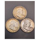 Franklin Half Dollar Coins - Lot of 3 (1954, 1959, 1962)