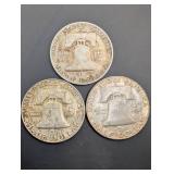 Franklin Half Dollar Coins - Lot of 3 (1954, 1959, 1962)