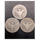Barber Quarters (Lot of 3) - 1900, 1903, 1908 United States 25-Cent Silver Coins