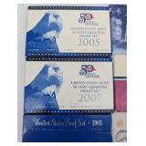 United States Mint Coin Sets Lot - 1983 Proof; 1984/87/90 Uncirculated; 1999 Susan B. Anthony; 2005/2007 State Quarters
