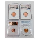Lincoln Cent 4-Coin Graded Set: 1999-S PF69 RD Ultra Cameo, 2001-S PF69 RD Ultra Cameo, 1973-S PR69 RD CAM, 2025-D MS67 RD Last Year of Issue
